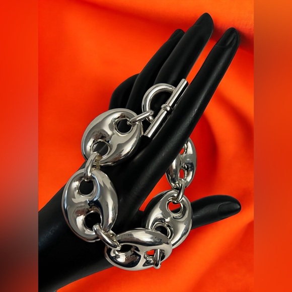 New Mia Fiore Sterling Silver Plated Bronze Puffy Mariner Link Bracelet Italy - Picture 3 of 16